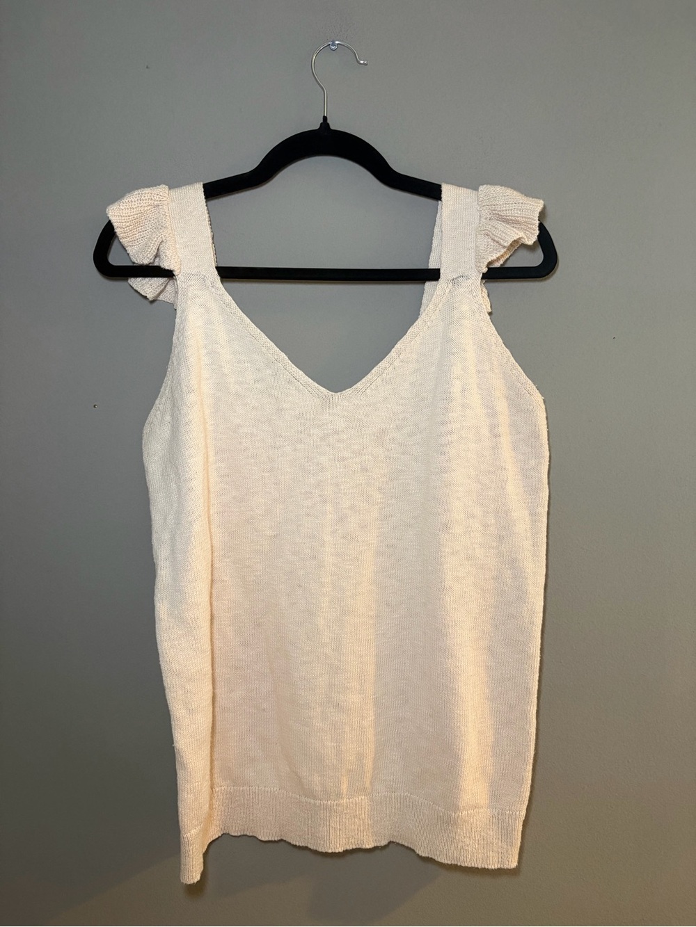 Loft Outlet Ruffle Strap V-Neck Sweater Tank Top 100% Cotton Knit Medium Classic